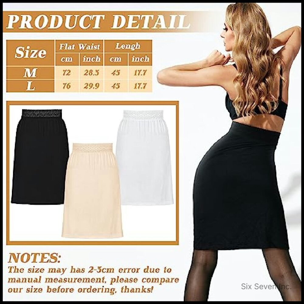 Knee Length Half Slips Set of 3 Lace Waistband Elegant Minimal Chic - Picture 4 of 8